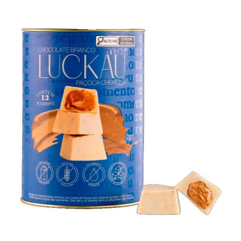 Bombom Branco Paçoca Cremosa Luckau Lata 198g - MEUBRASILONLINE