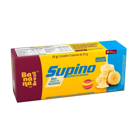 Banana Brasil Supino Zero - Banana e Chocolate Branco - Caixa com 3un de 24g - MEUBRASILONLINE