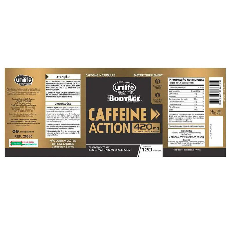 Cafeína Caffeine Action - Unilife - 120 Cápsulas - Meu Brasil On Line