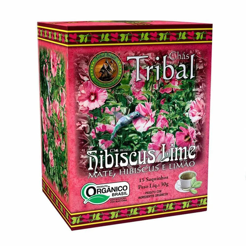 Chá Orgânico de Erva Mate com Hibisco e Limão Tribal 30g - MEUBRASILONLINE