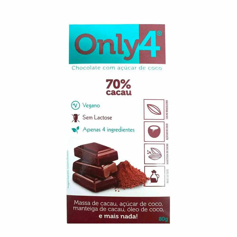 Chocolate 70% Cacau com Açúcar de Coco Only4 80g - Meu Brasil On Line