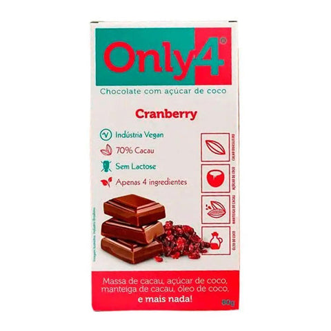 Chocolate 70% Cacau com Cranberry Zero Only4 80g - MEUBRASILONLINE