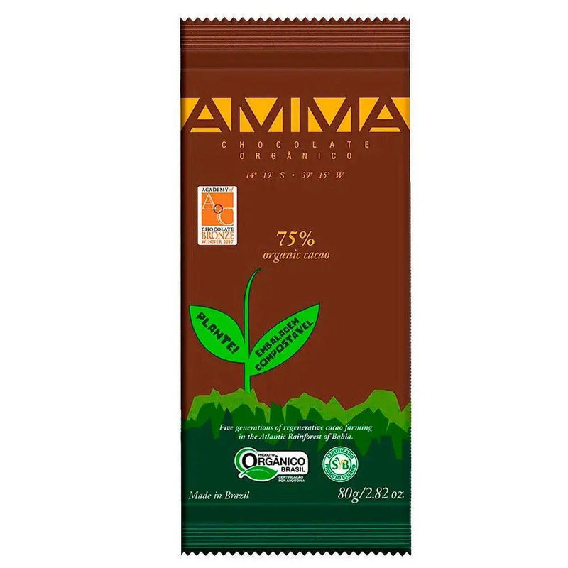 Chocolate Orgânico 75% Cacau AMMA 80g - Meu Brasil On Line