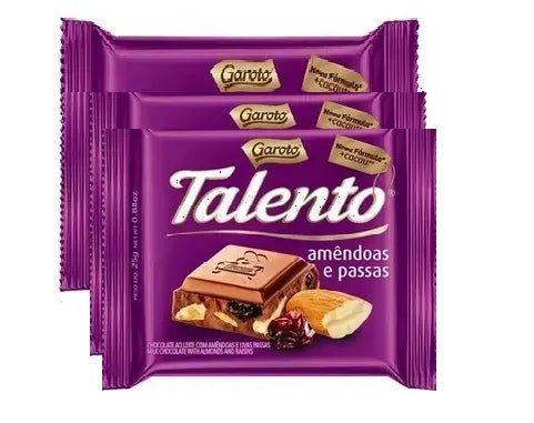 Chocolate Talento Tablete Amêndoas e Passas 3 x 90g PROMOÇÃO Validade 03/08/24 - Meu Brasil On Line