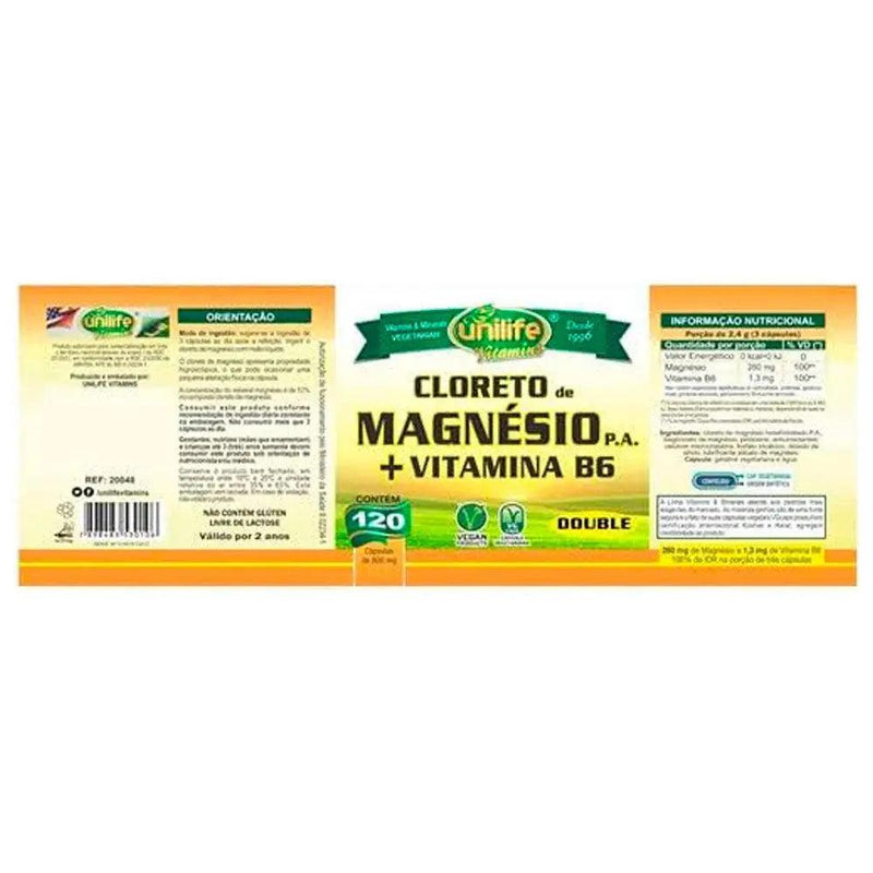 Cloreto De Magnésio P.A + Vitamina B6 - Unilife - 120 Cápsulas - Meu Brasil On Line