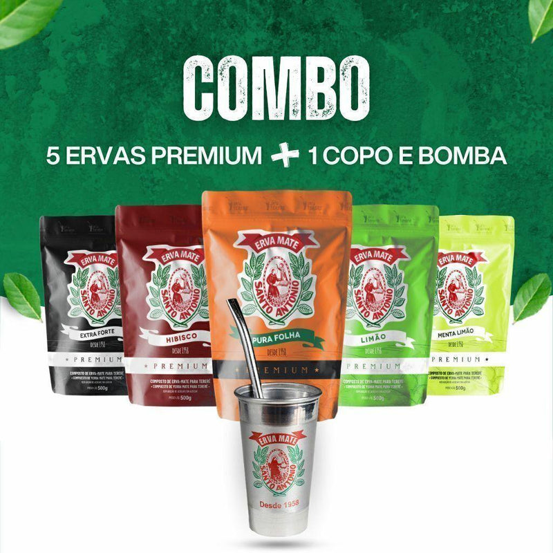 COMBO: 5 Ervas Premium + 1 Copo com Bomba - MEUBRASILONLINE