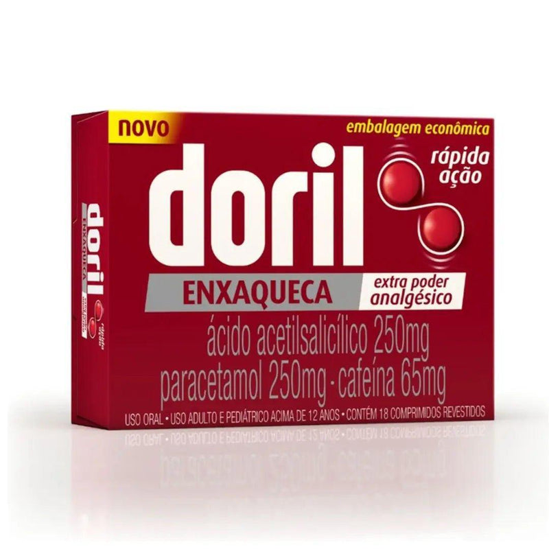 Doril Enxaqueca Ácido Acetilsalicílico 250Mg + Paracetamol 250Mg + Cafeína 65Mg 18 Comprimidos - Meu Brasil On Line