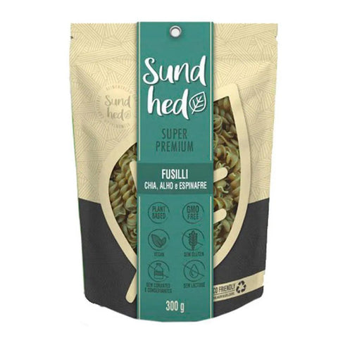Fusilli sem Glúten Chia, Alho e Espinafre Sundhed 300g - MEUBRASILONLINE