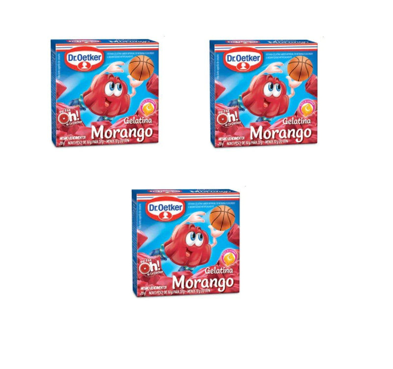 Gelatina Dr. Oetker Morango 3 x 20g - MEUBRASILONLINE