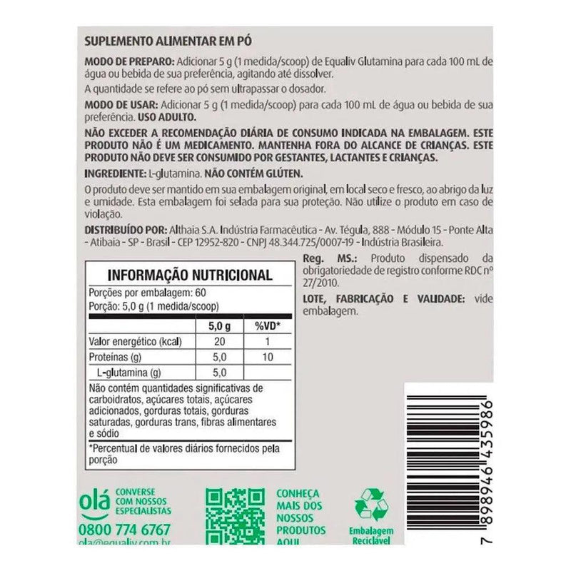 Glutamina Equaliv 300g - MEUBRASILONLINE