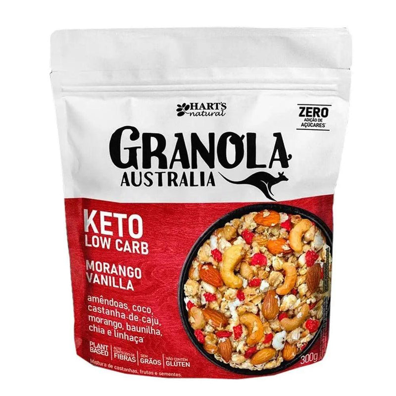 Granola Keto Low Carb Morango Vanilla Hart's Natural 300g - MEUBRASILONLINE