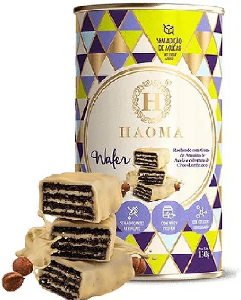 Haoma Wafer Recheado com Creme de Amorino de Avelã e Cobertura de Chocolate Branco 150g - MEUBRASILONLINE