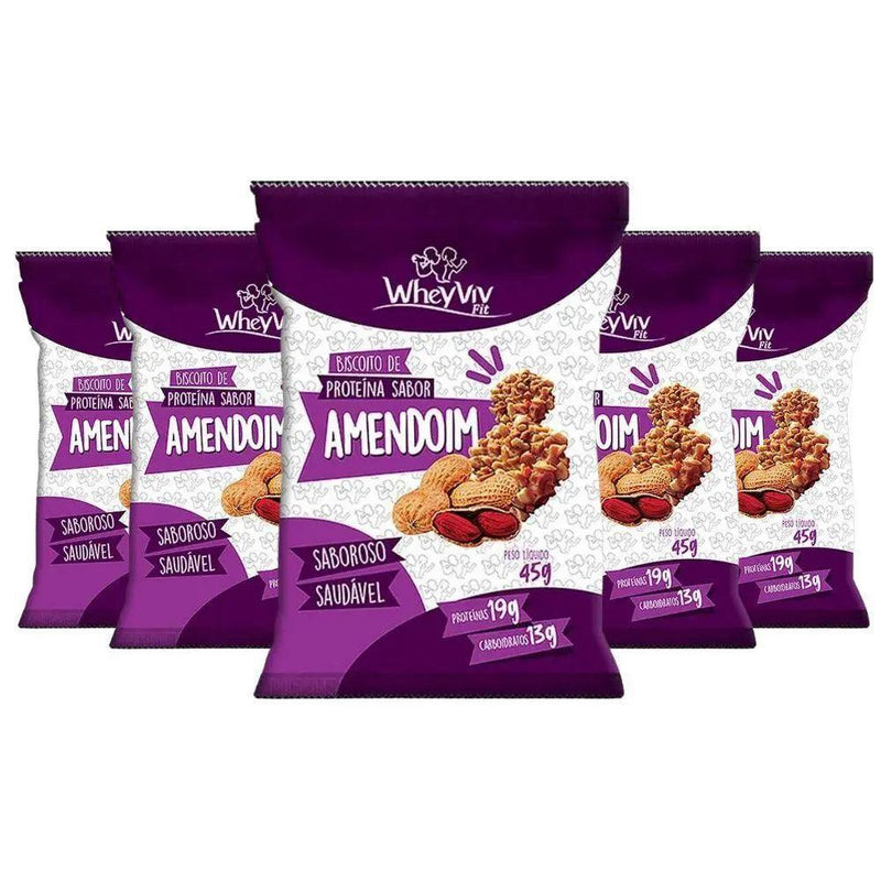 Kit Biscoito de Proteína Sabor Amendoim Wheyviv (5un de 45g) - MEUBRASILONLINE