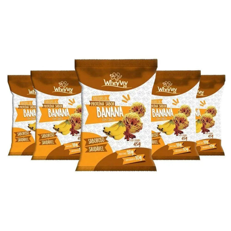 Kit Biscoito de Proteína Sabor Banana c/ Canela Wheyviv (5un de 45g) - MEUBRASILONLINE