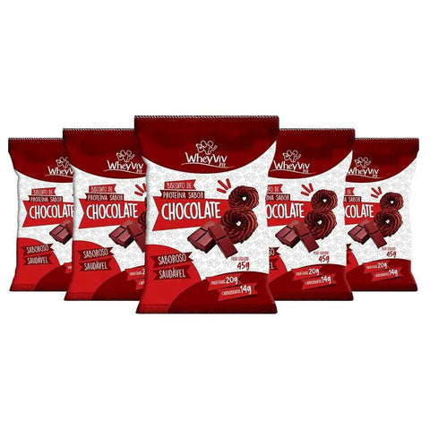 Kit Biscoito de Proteína Sabor Chocolate Wheyviv (5un de 45g) - MEUBRASILONLINE