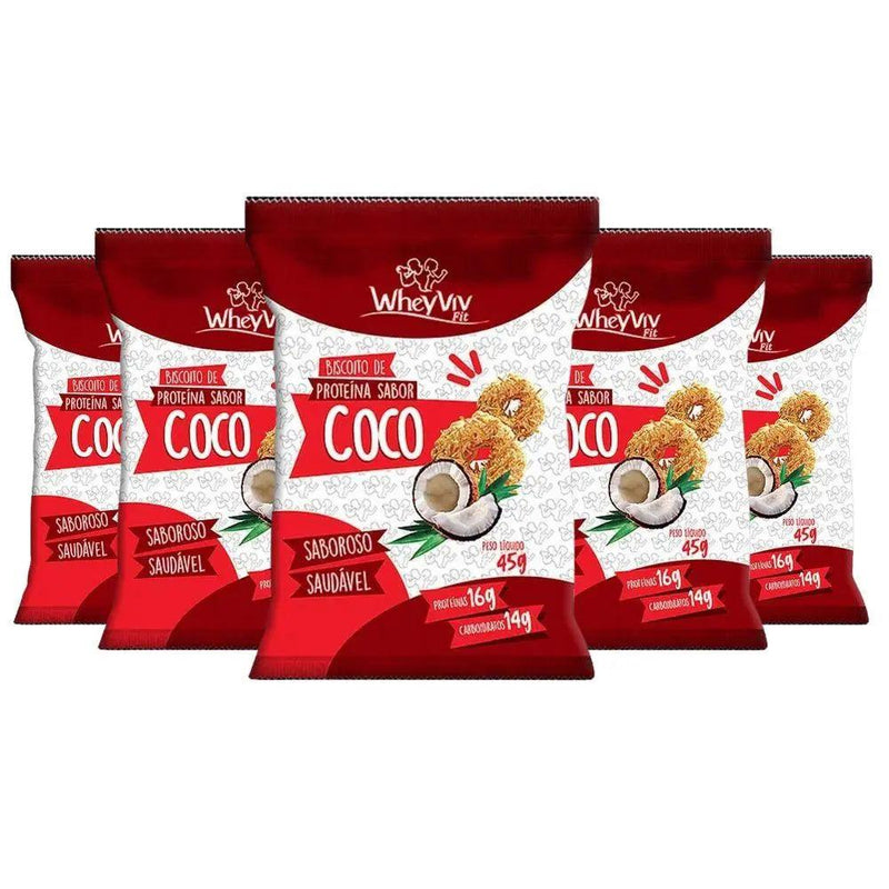 Kit Biscoito de Proteína Sabor Coco Wheyviv (5un de 45g) - Meu Brasil On Line