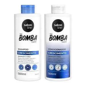 Kit Shampoo e Condicionador SOS Bomba crescimento, reparação e força Salon Line 500ml. Biotina, whey protein, vitamina A, óleo de rício e D-pantenol. - MEUBRASILONLINE