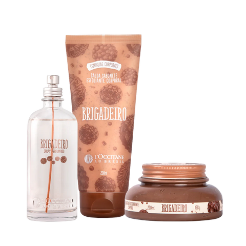 Combo Completo Brigadeiro - Esfoliante, Spray Perfumado e Hidratante Corporal.