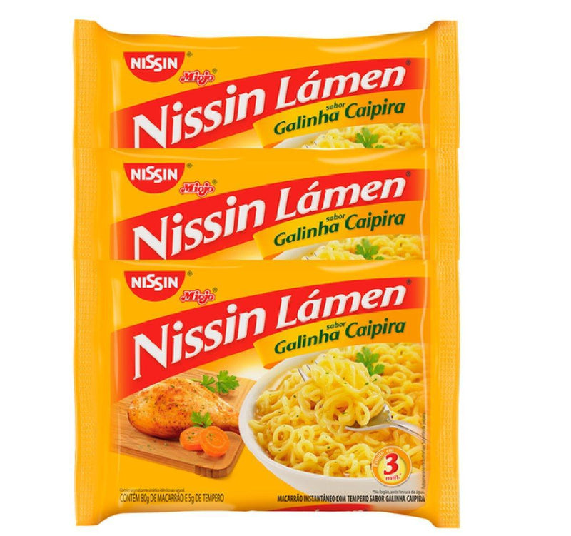 Nissin Lamen Galinha Caipira 3 x 85g - MEUBRASILONLINE