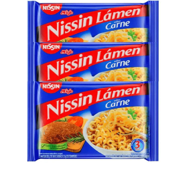 Nissin Lamen Sabor Carne 3 x 80g - MEUBRASILONLINE