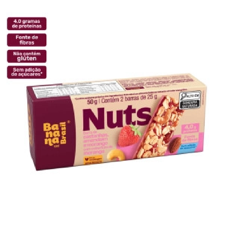 Banana Brasil Nuts - Castanhas e Morango - Caixa com 2Un de 25g