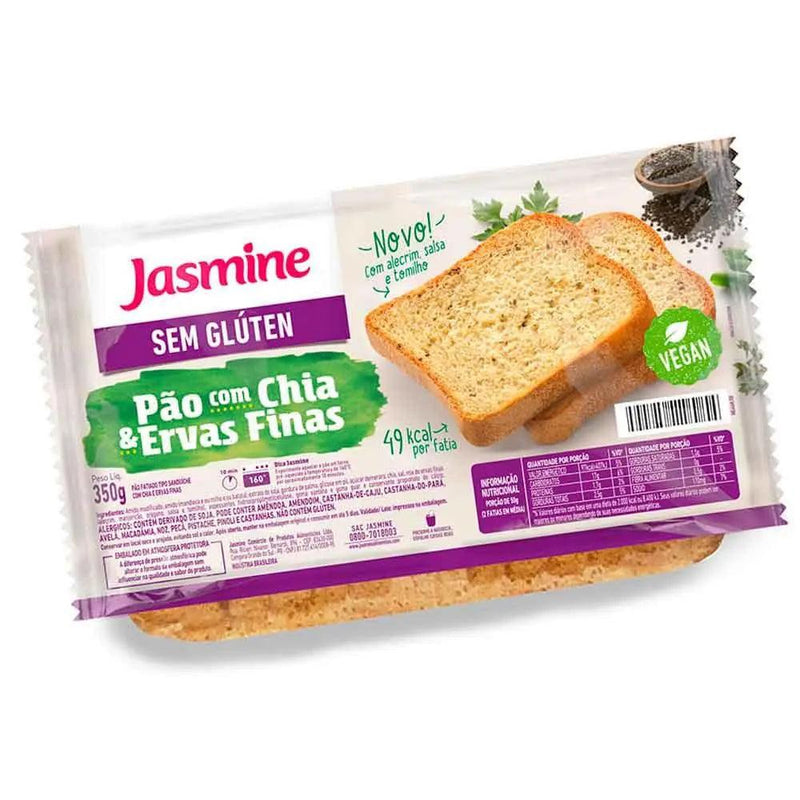 Pão Sem Glúten com Chia e Ervas Finas Jasmine 350g - MEUBRASILONLINE