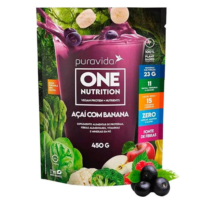 Proteína Vegetal One Nutrition Açaí Banana Puravida 450g - MEUBRASILONLINE