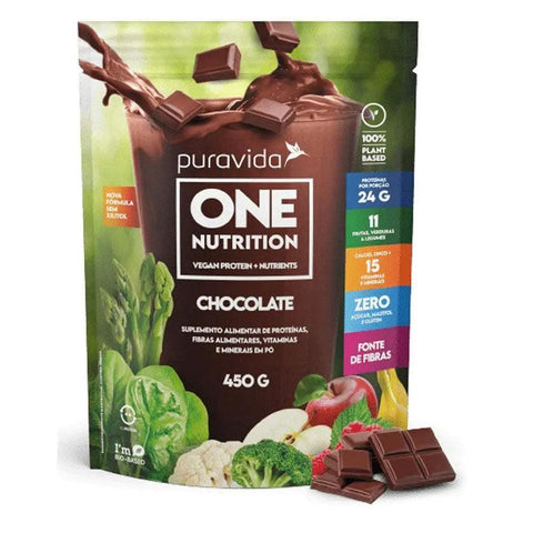 Proteína Vegetal One Nutrition Chocolate Puravida 450g - MEUBRASILONLINE
