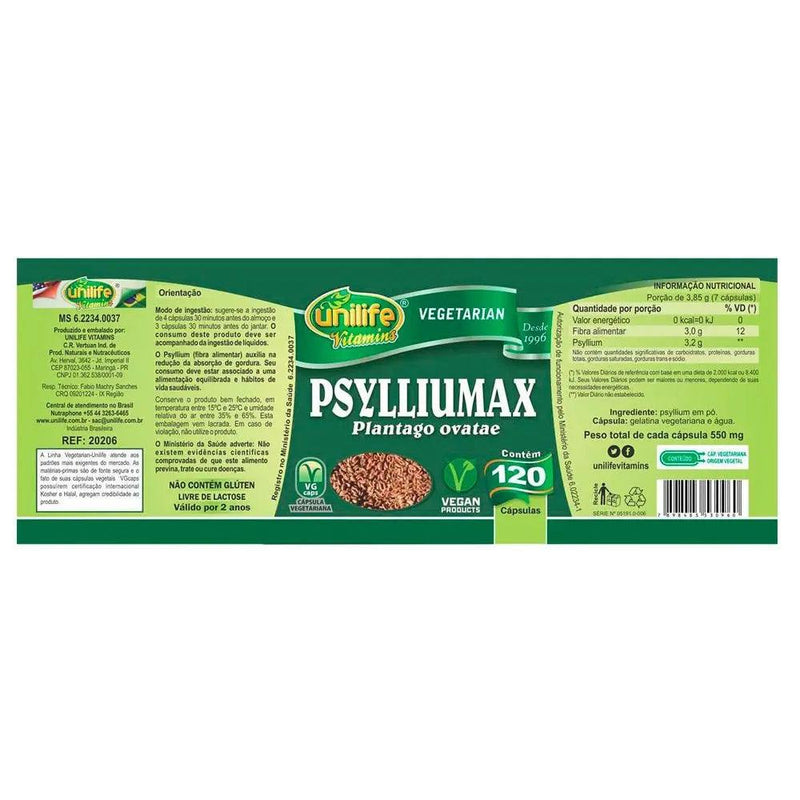 Psyllium Psylliumax - Unilife - 120 Cápsulas - Meu Brasil On Line