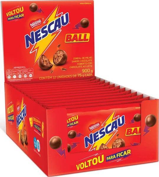 NESCAU BALL CEREAL DE MILHO SABOR CHOCOLATE COBERTO COM CHOCOLATE AO LEITE CONTEM 12 UNIDADES DE 75G CADA - MEUBRASILONLINE