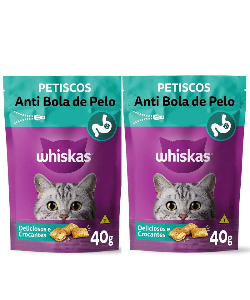 Whiskas Petiscos Anti Bola De Pelo 2x40g