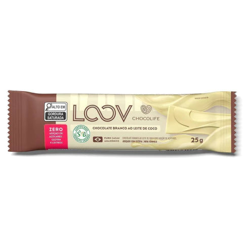 Chocolate Branco ao Leite de Coco Loov Chocolife (cx c/12 un de 25g)