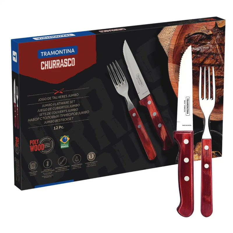 Jogo De Talheres Tramontina Churrasco em aço inox 12 Pcs