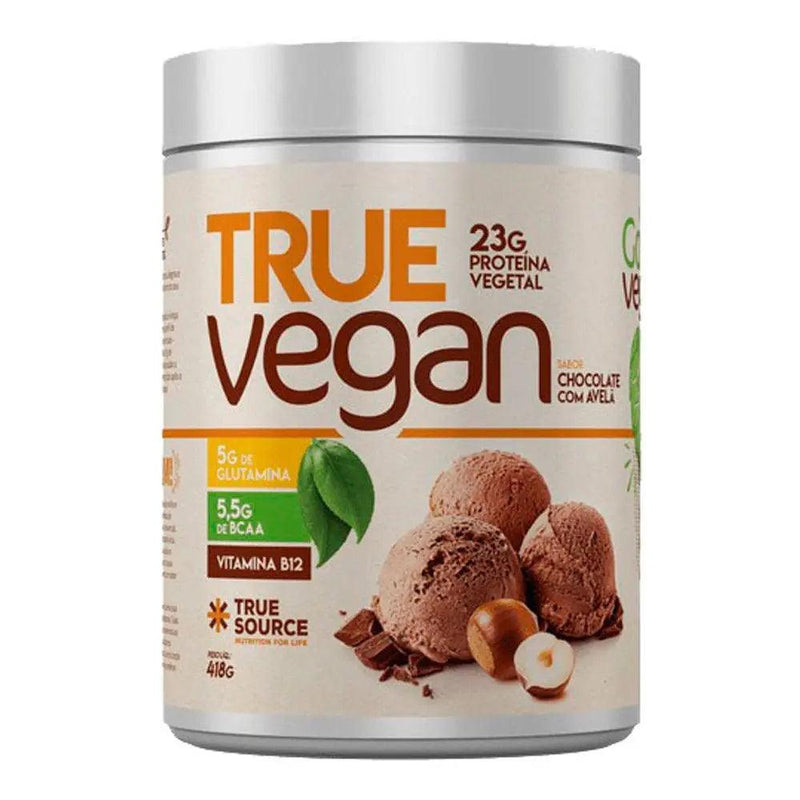 True Vegan Proteína Isolada Vegana Chocolate com Avelã True Source 418g - MEUBRASILONLINE