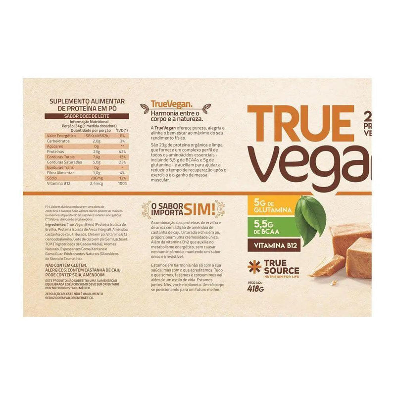 True Vegan Proteína Isolada Vegana Doce de Leite True Source 418g - MEUBRASILONLINE