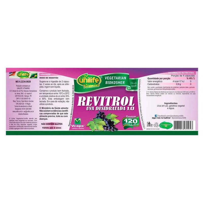 Uva Desidratada Revitrol Resveratrol - Unilife - 120 Cápsulas - Meu Brasil On Line