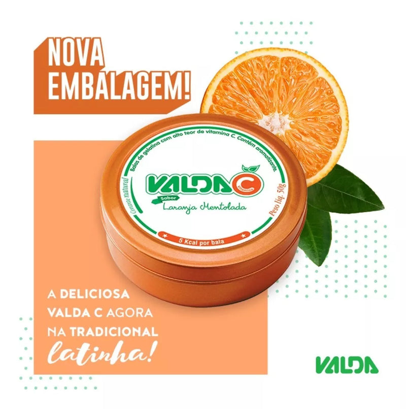 Valda Suplemento Alimentar de Vitamina C em Goma de Gelatina Laranja Mentolada 50G - MEUBRASILONLINE