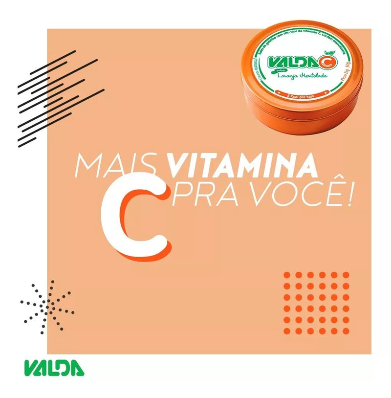 Valda Suplemento Alimentar de Vitamina C em Goma de Gelatina Laranja Mentolada 50G - MEUBRASILONLINE