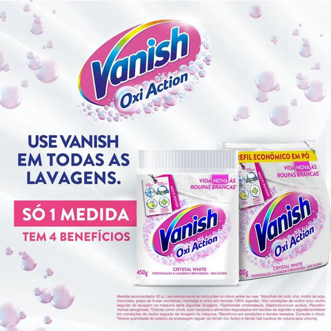 Tira manchas em Pó Branqueador Vanish Oxi Action Crystal White Pote 450 g