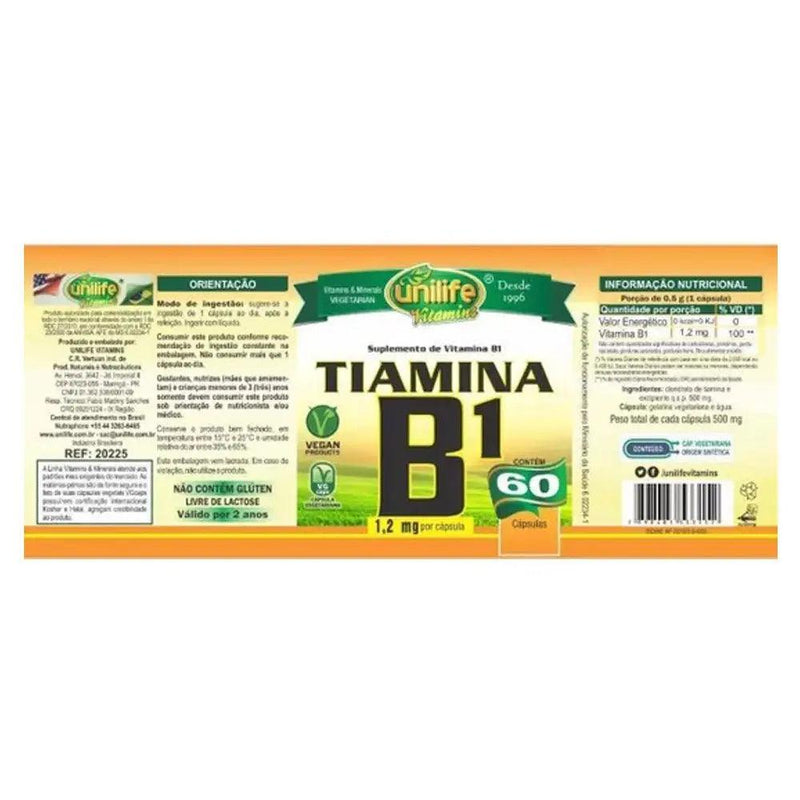 Vitamina B1 Tiamina - Unilife - 60 Cápsulas - MEUBRASILONLINE