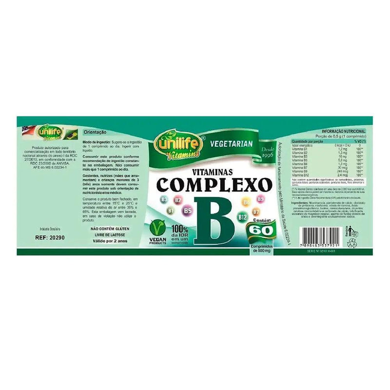 Vitamina Complexo B - Unilife - 60 Comprimidos - Meu Brasil On Line