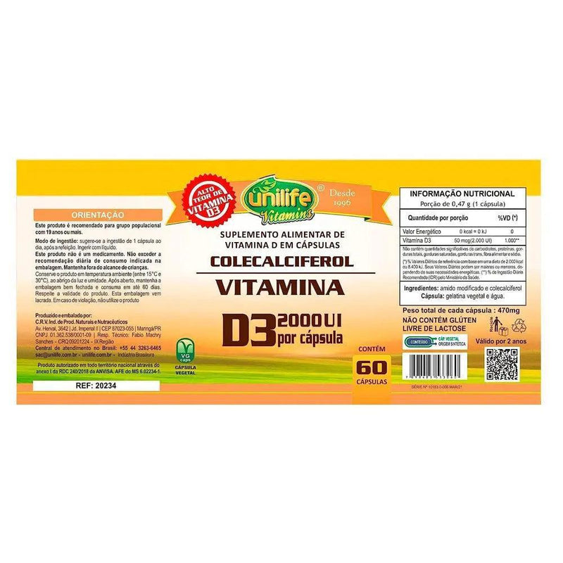 Vitamina D - Calciferol Unilife 60 Cápsulas - Meu Brasil On Line