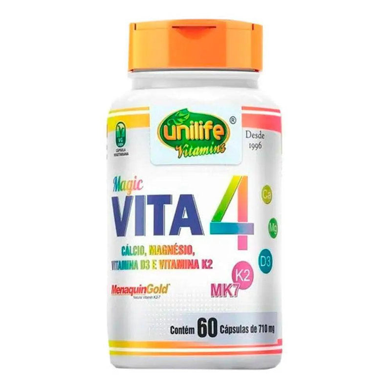 Vitaminas K2, D3, Cálcio E Magnésio Vita4 - Unilife - 60 Cápsulas - Meu Brasil On Line