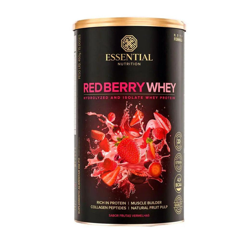 Whey Protein Red Berry Whey Essential Nutrition Lata 450g - MEUBRASILONLINE