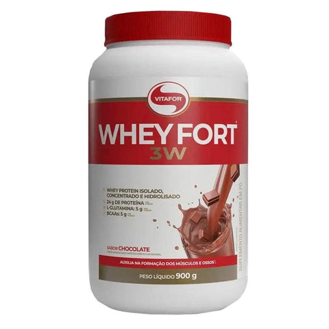 Whey Protein Whey Fort 3W Chocolate Vitafor 900g - MEUBRASILONLINE