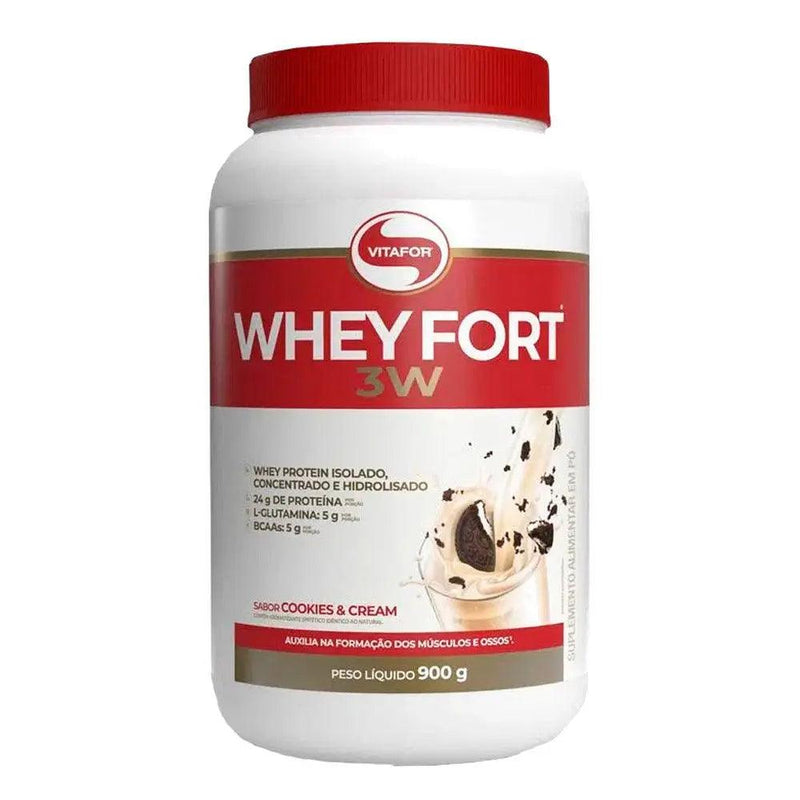 Whey Protein Whey Fort 3W Cookies 'n Cream Vitafor 900g - MEUBRASILONLINE