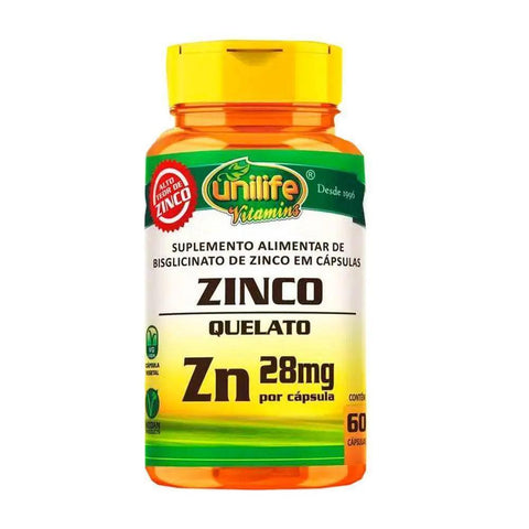 Zinco Bisglicinato Quelato Unilife 60 Cápsulas - MEUBRASILONLINE